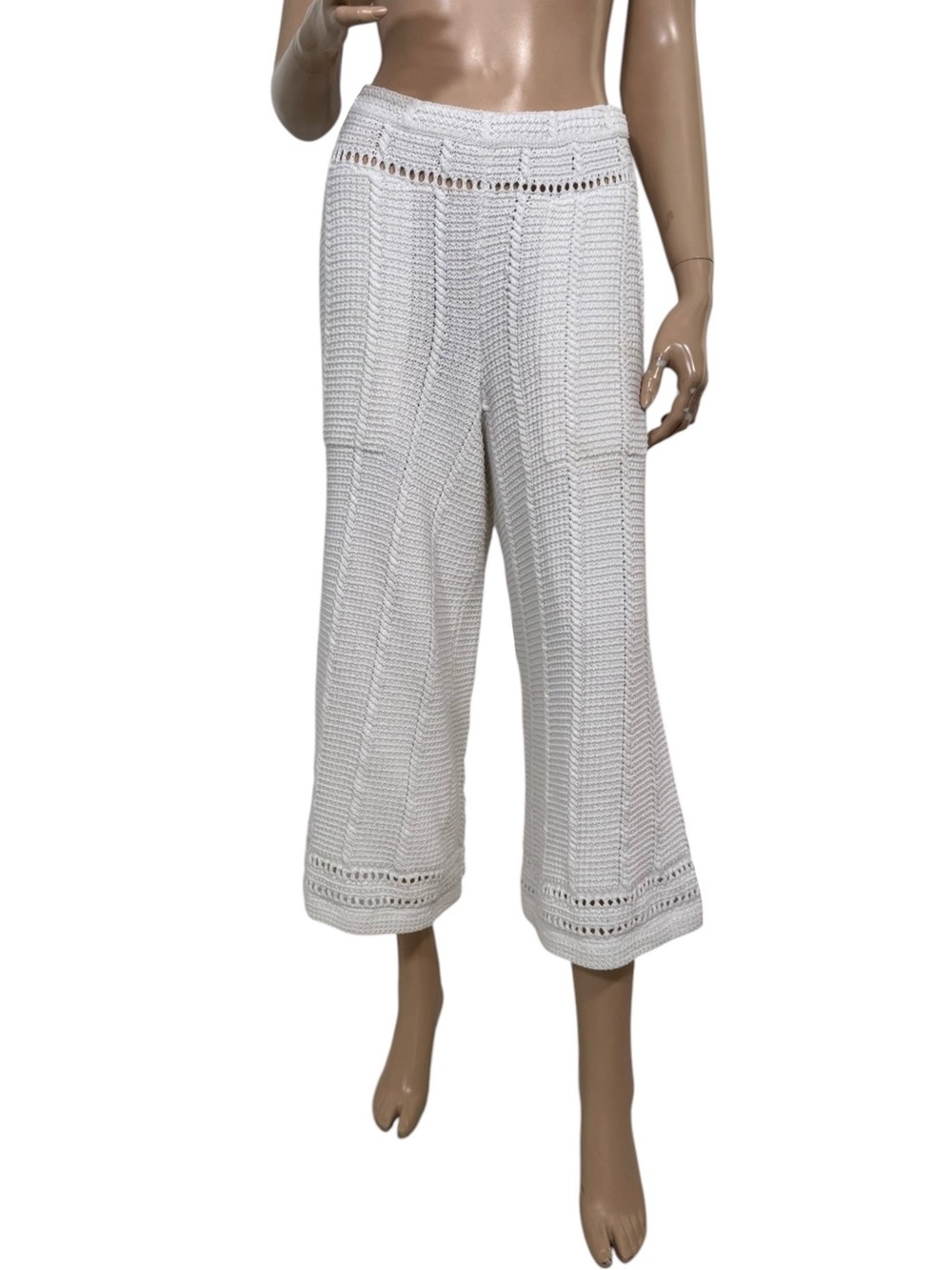 Free People FP Beach Stanza Fauxchet Crochet Wide Leg Pants White Mediun - Picture 5 of 13